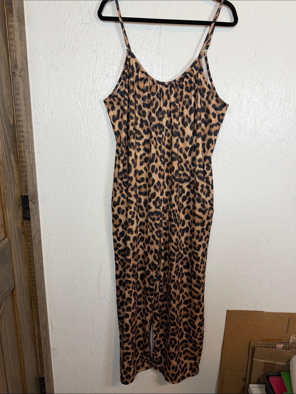 Leopard Print Spaghetti Strap Jumpsuit - Brown